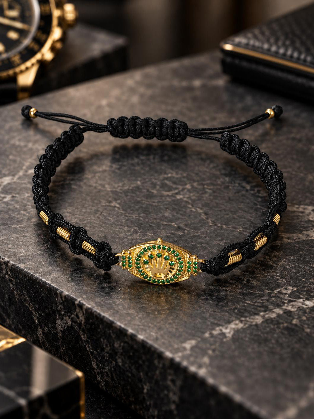 Genuine 14K Gold Bracelet - Black Cord