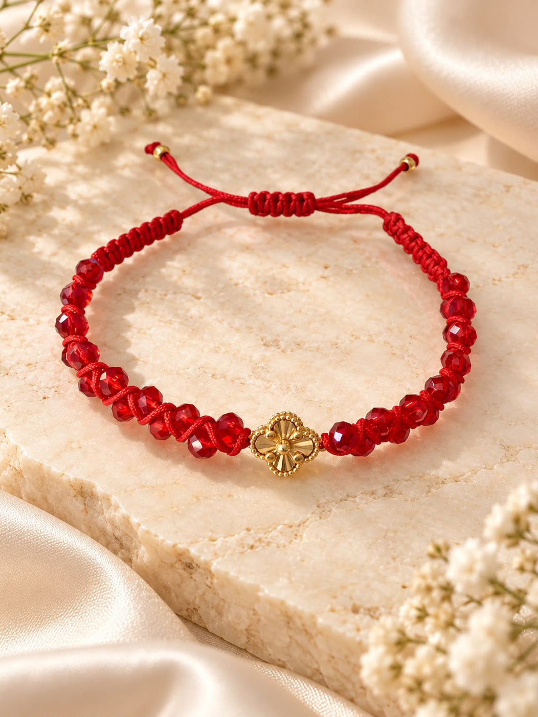 Genuine 14K Gold Bracelet - Red Beads